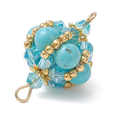 Synthetic Turquoise Round and Glass Seed Beaded Lantern Links Connector Charms PALLOY-MZ01176-05-1