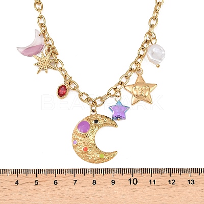 304 Stainless Steel with Plastic Bib Necklaces for Women NJEW-K300-04G-1