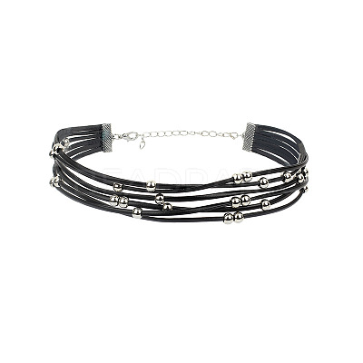 Alloy Round Bead PU Leather Multi-strand Choker Necklaces for Women WGA79C6-01-1