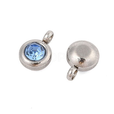 Trendy Original Color 304 Stainless Steel Grade A Rhinestone Flat Round Charm Pendants RB-M030-06Q-1