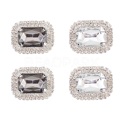4Pcs 2 Colors Glass Rhinestone Rectangle Shoe Decorations FIND-FG0002-37-1