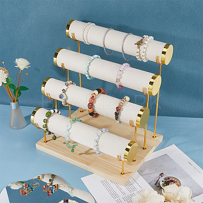 4-Tier Velvet T Bar Jewelry Bracelet Display Risers BDIS-WH0007-03G-1