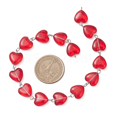 3Pcs 3 Colors Iron Glass Handmade Heart Link Chains AJEW-JB01447-1
