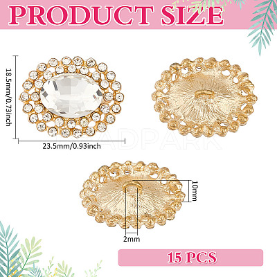 15Pcs 1-Hole Zinc Alloy Shank Buttons BUTT-MA0001-13A-1