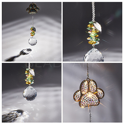 Pet Memorial Alloy Rhinestone Cat Paw Print Hanging Suncatchers HJEW-WH20022-03G-1