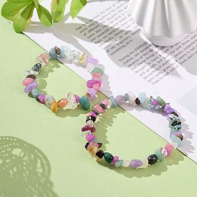 2Pcs Mixed Gemstone Chips Stretch Bracelets Set for Parent Children BJEW-JB08431-1