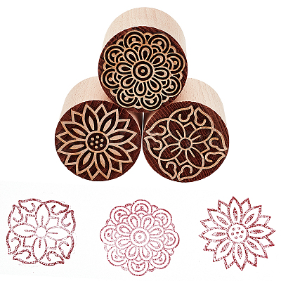 3Pcs 3 Styles Round Wooden Traditional Chinese Moon Cake Stamps AJEW-OC0004-19B-1