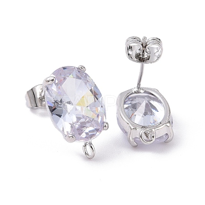 Brass Micro Pave Clear Cubic Zirconia Stud Earring Findings KK-G420-18P-1
