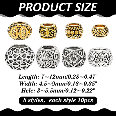 80Pcs 8 Styles Alloy European Beads KK-ME0001-51-1