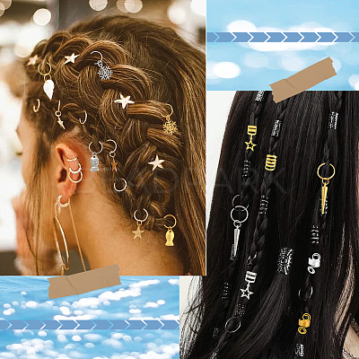 120Pcs 12 Styles Alloy & Iron Dreadlocks Hair Rings Decoration OHAR-SC0001-18A-1