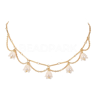 Shell Pearl & Acrylic Flower Bib Pendant Necklaces X1-NJEW-TA00169-1