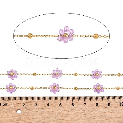 Glass & 304 Stainless Steel Cable Chain Beaded Chains SA-CBAD321-03F-1