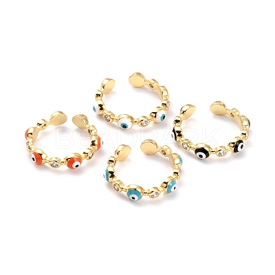 Brass Micro Pave Clear Cubic Zirconia Cuff Rings RJEW-O046-02G-1