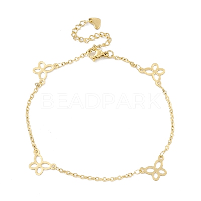 PVD Vacuum Plating 304 Stainless Steel Butterfly Link Anklet with Cable Chains for Women STAS-E001-16G-1