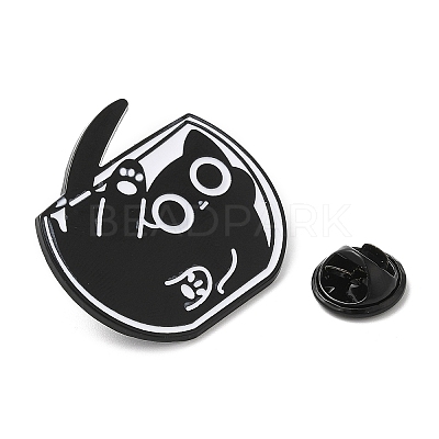 Black Cat with Bowl Alloy Enamel Brooch JEWB-E022-04EB-02-1