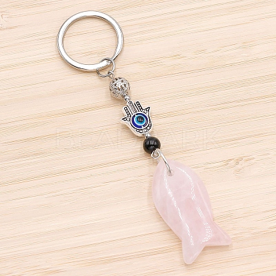  Natural Rose Quartz Fish Keychain PW-WG77624-06-1