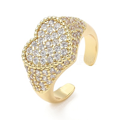 Heart Brass Micro Pave Cubic Zirconia Cuff Rings for Women RJEW-A069-11G-01-1