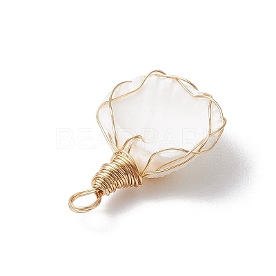 Copper Wire Wrapped Natural Shell Pendants PALLOY-JF03494-1