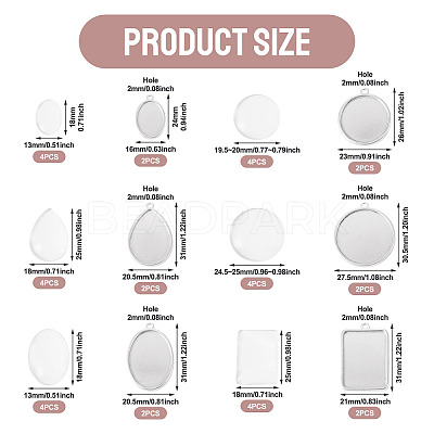 12Pcs 6 Styles 304 Stainless Steel Pendant Cabochon Settings STAS-TA0003-21-1