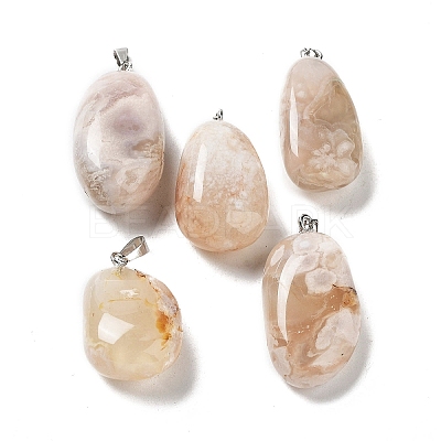Natural Cherry Blossom Agate Pendants G-P525-01P-01-1