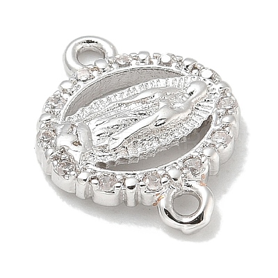 Rack Plating Brass Micro Pave Clear Cubic Zirconia Religion Virgin Mary Connector Charms KK-L224-094P-03-1