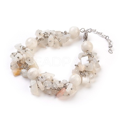 Natural White Moonstone Dangle Earrings and Bracelets Sets SJEW-JS00972-1