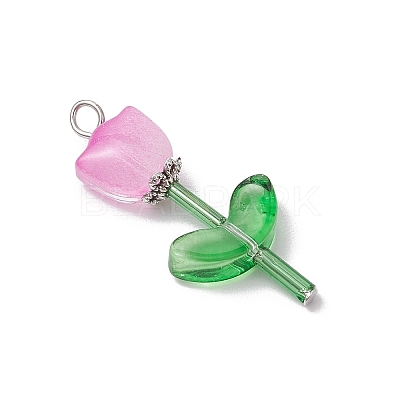 Transparent Glass Beads with Tibetan Style Alloy Caps and Glass Bugle Beads and Brass Flat Head Pins Pendants PALLOY-JF03623-1