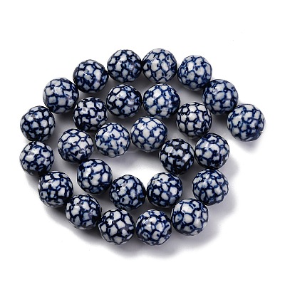 Handmade Blue and White Porcelain Beads Strands PORC-I027-04B-1