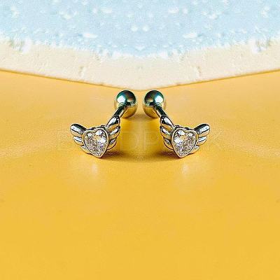 Angel Wing Heart 316L Surgical Stainless Steel Pave Cubic Zirconia Tongue Rings FS-WG901EE-01-1