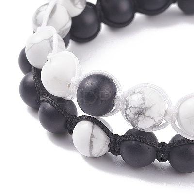 2Pcs 2 Style Round Natural Howlite & Glass Braided Bead Bracelets Set BJEW-TA00073-1