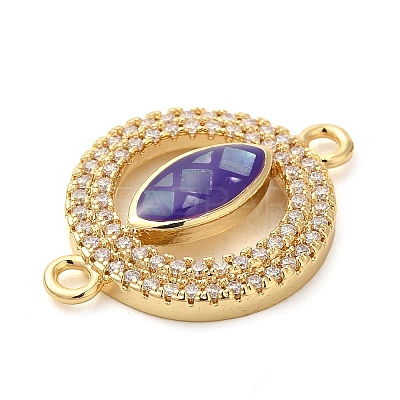 Rack Plating Brass Micro Pave Clear Cubic Zirconia Ring with Horse Eye Connector Charms KK-K385-98G-02-1