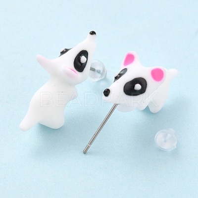 Cute Dog Resin Stud Earrings EJEW-K089-03P-1