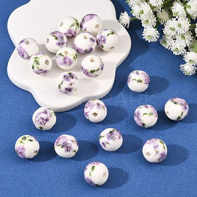 Floral Printed Porcelain Beads X-PORC-Q199-12mm-01-1