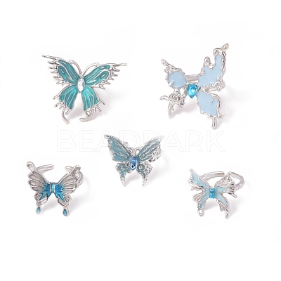 5Pcs 5 Styles Alloy Rhinestone Cuff Rings PW-WG077C5-01-1