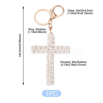 Cotton Cord Cross Keychains AJEW-TAC0031-03C-1