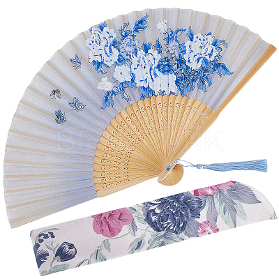 1Pc Bamboo & Silk Folding Fan AJEW-CN0003-91B-1