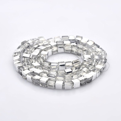 Half Plated Clear Glass Faceted Cube Beads Strands GLAA-A031-4mm-HP02-1