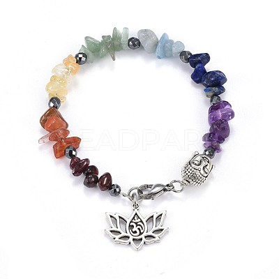 Natural & Synthetic Mixed Stone Charm Bracelets X-BJEW-JB04267-1