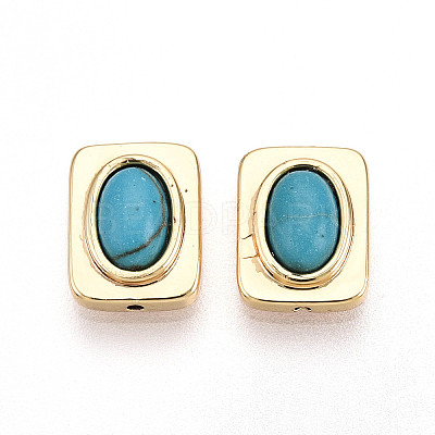 Brass Pave Synthetic Turquoise Beads KK-N258-14G-1