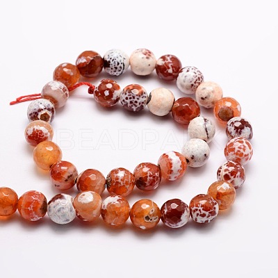 Dyed Natural Fire Crackle Agate Faceted Round Beads Strands G-E320C-14mm-06-1