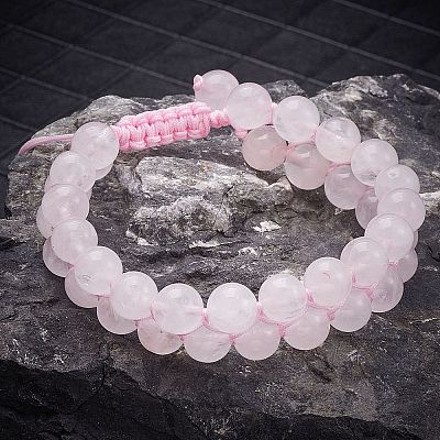 Natural Rose Quartz Braided Bead Bracelet BJEW-SW00001-08-1