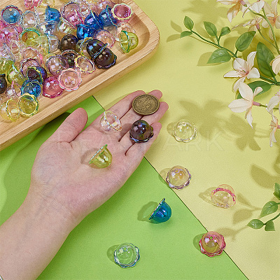 72Pcs 9 Colors Electroplate Transparent Acrylic Bead Caps OACR-PH0004-72-1