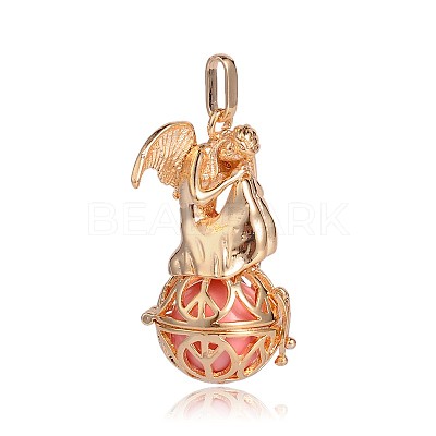 Golden Plated Brass Hollow Round Cage Pendants KK-J249-06G-1