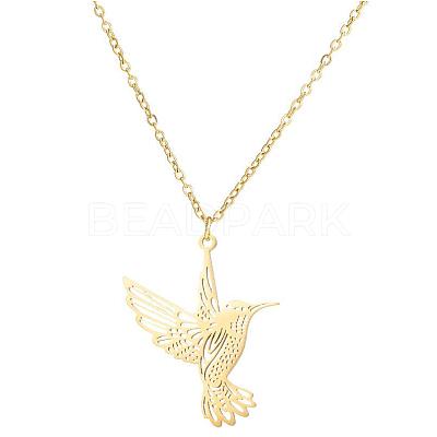201 Stainless Steel Laser Cut Bird Pendant Necklaces for Women FS-WG55B1A-01-1