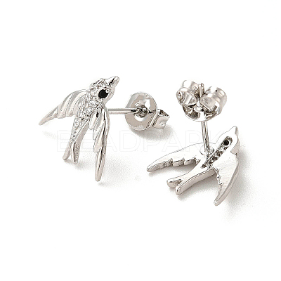 Cubic Zirconia Swallow Stud Earrings EJEW-F301-15-1
