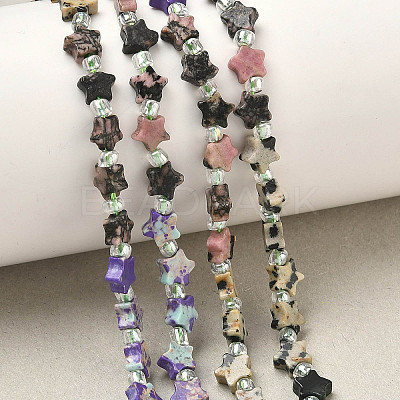5 Styles Synthetic Imperial Jasper & Natural Green Spot Jasper & Rhodonite & Dalmatian Jasper & Kambaba Jasper Beads Strands G-D095-A02-1