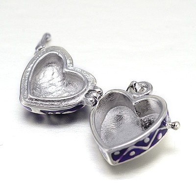 Enamel Heart Rack Plating Platinum Brass Prayer Box Pendants KK-L101-01B-1