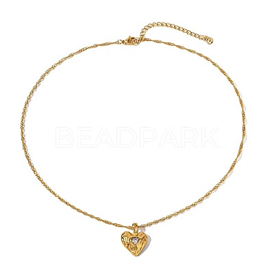 Valentine's Day 304 Stainless Steel Pave Cubic Zirconia Hammered Heart Pendant Necklaces for Women WG1D3D7-02-1