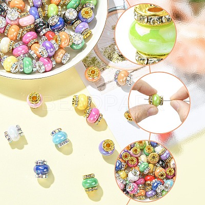 20Pcs 2 Styles Resin Beads with Brass Rhinestone Rondelle KK-YW0004-31-1