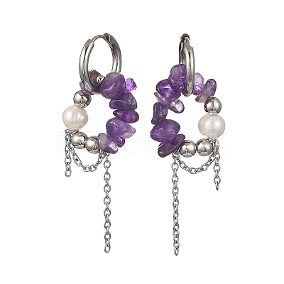 Natural Amethyst Chips Drop Earrings EJEW-TA00817-02-1